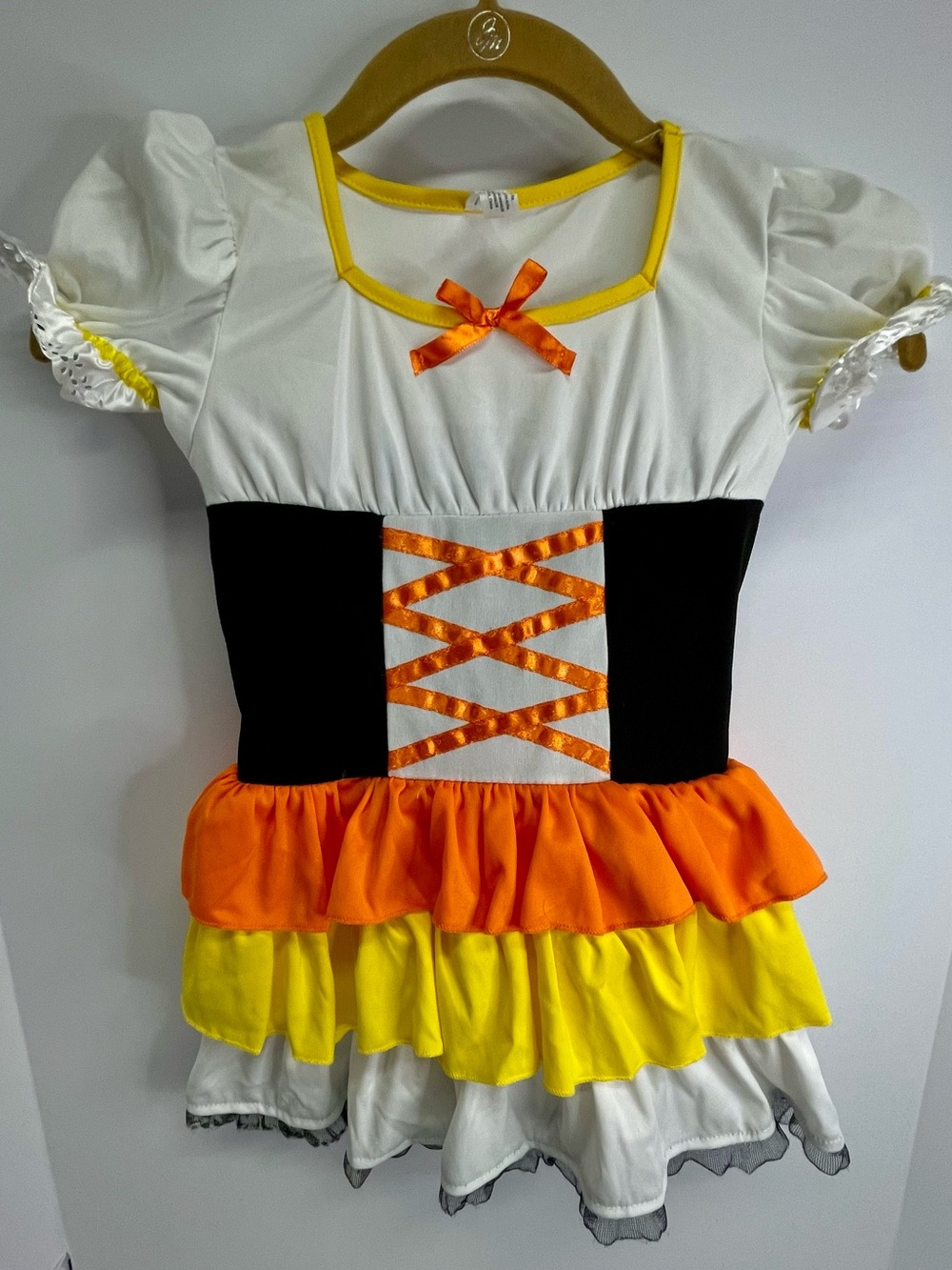 Amscan Candy Corn Tiered Halloween Dress in White, Orange, Yellow & Black